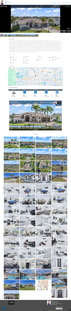 Exterior of a single-story home with palm trees, part of a real estate listing page showing the property's front view.